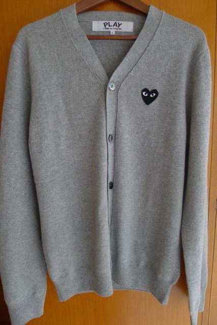 Comme Des Garcons Play Gray Cardigan Black Emblem for Men