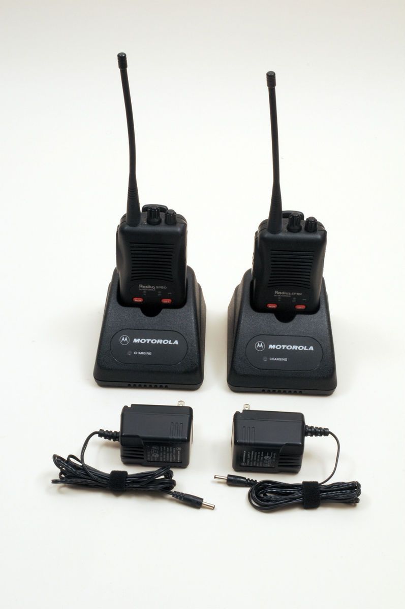 Motorola Radius SP50 Walkie Talkies W Chargers and AC Converters