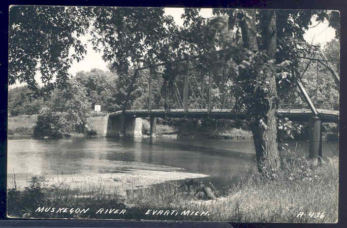  , Evart, Michigan, RPPC, Muskegon River, Bridge, Trees, Cook No A 436