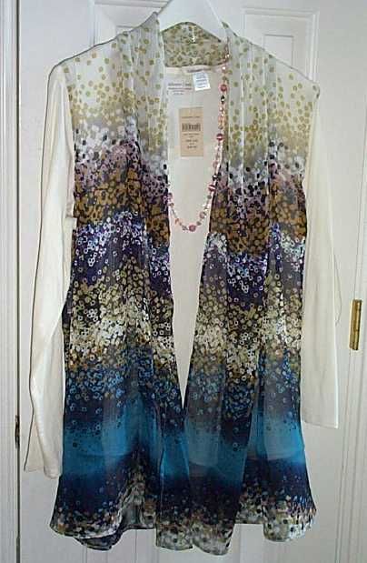 Coldwater Creek Ditsy Floral Sheer Scarf Vest Tunic Length New