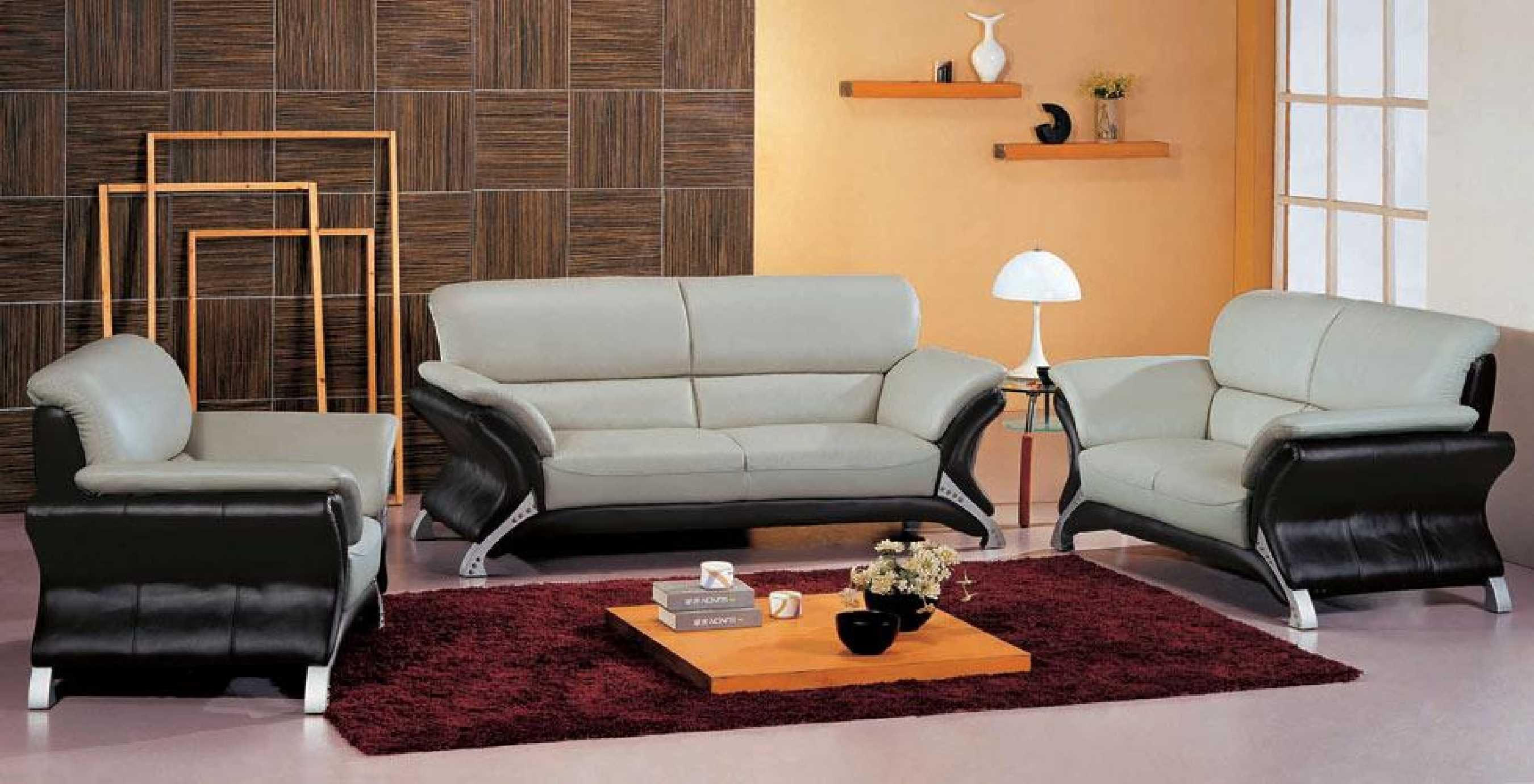 Vig Furniture 7030 Contemporary Leather Grey and Black Living Room Set