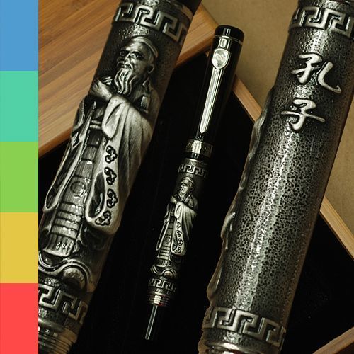 JINHAO Ancien China Confucius Gray Silver High Grade Roller Ball Pen