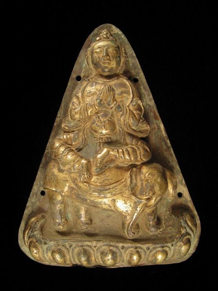 19c Tibet Hammered Copper w Samantabhadra on Elephant