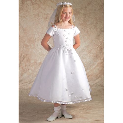 Corrine Girls Size 12 White Satin Trim Hem First Communion Dress