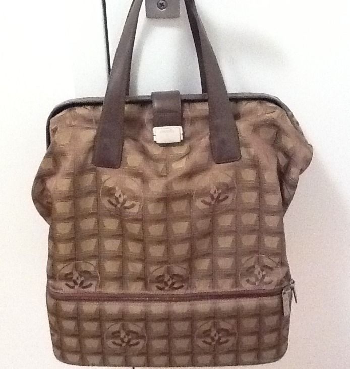 Chanel Travel Weekend Ligne Nylon Olive Brown Shoe Carry On Tote Bag