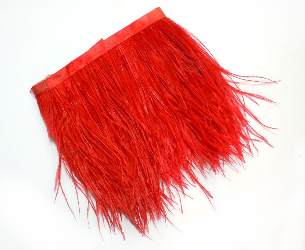 FJ4 4 6 Red Ostrich Feather Fringe Trim per Feet