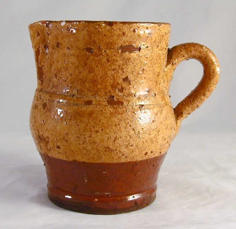 antique redware creamer lead glazed yellow slip accent by schofield