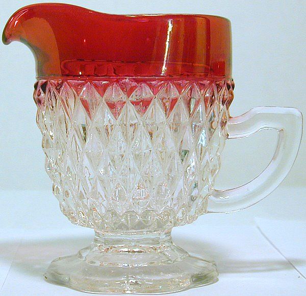  Company Diamond Point Pattern Ruby Flash Creamer and Sugar Set