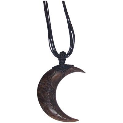 beautiful hand carved wooden crescent moon on a choker necklace the