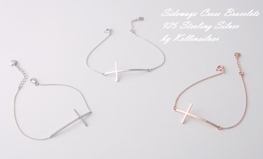  Sideways Cross Bracelet Rose Gold Vermeil Horizontal Cross