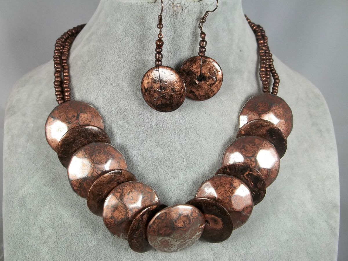  Lovely Rich Looking Copper Disk Necklace Set