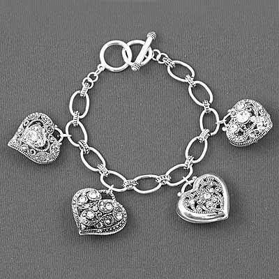   Premier Filigree Crystal Multi Heart Charm Bracelet Brighton bay