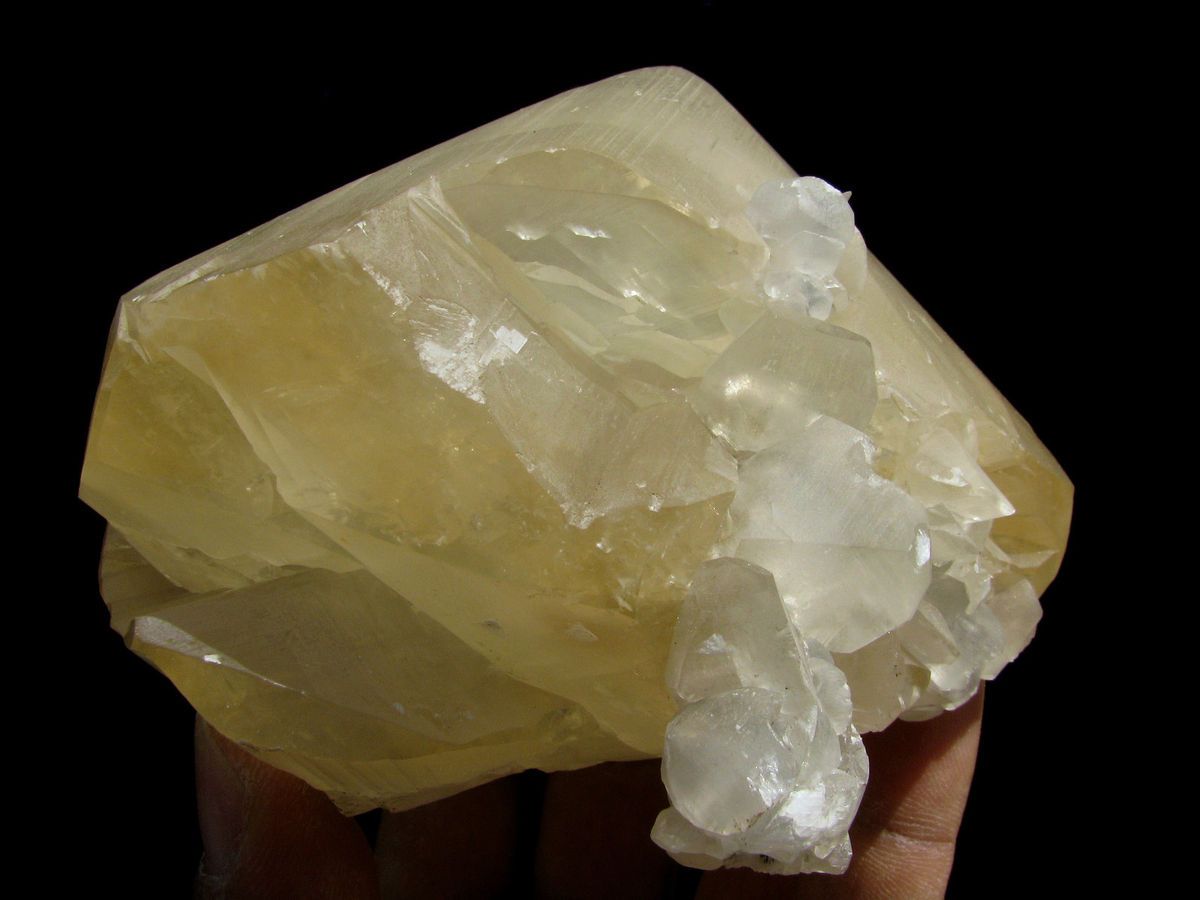 Stibnite Crystal in Bright Yellow Calcite Mineral Display Specimen