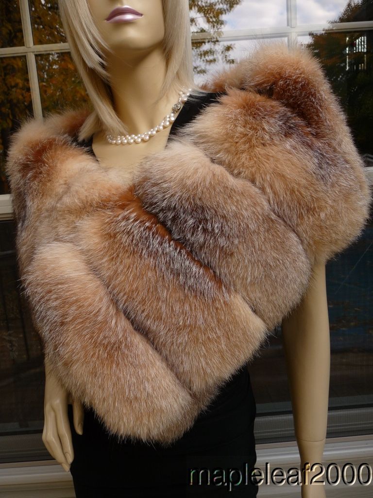 BEAUTIFUL CRYSTAL FOX FUR SHAWL CAPE WRAP SCARF BOLERO JACKET