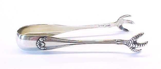 COWELL HUBBARD CO Vintage Sterling Silver Claw Design Sugar Cube Tongs