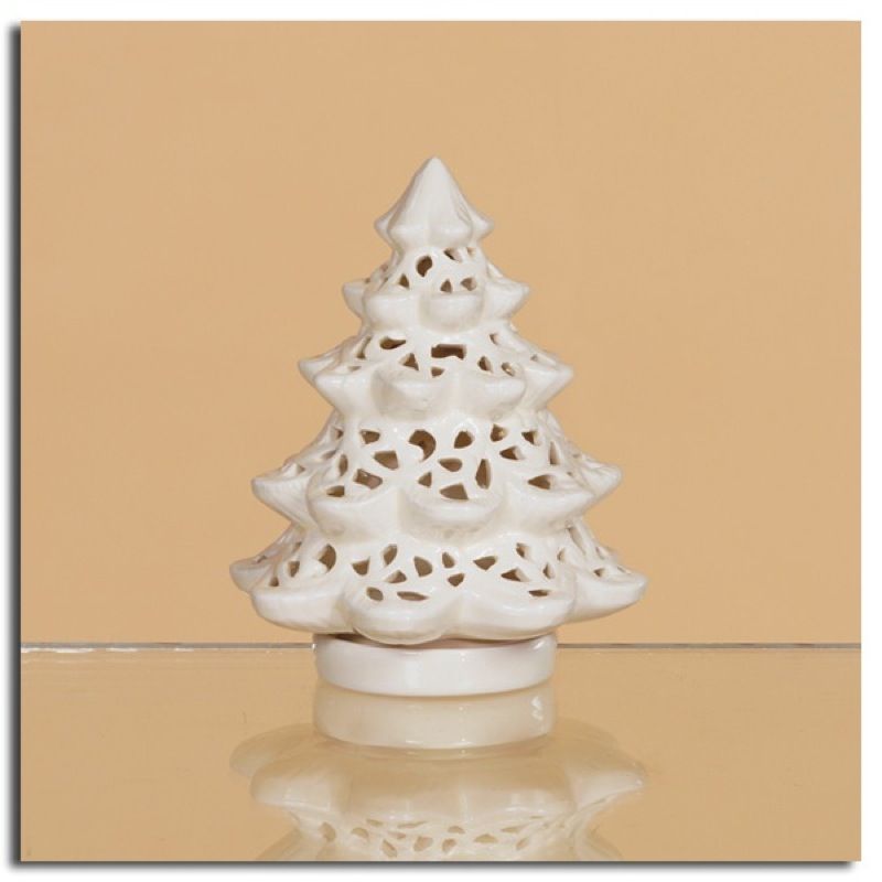 This lace cutout white ceramic Christmas tree tea light candle holder