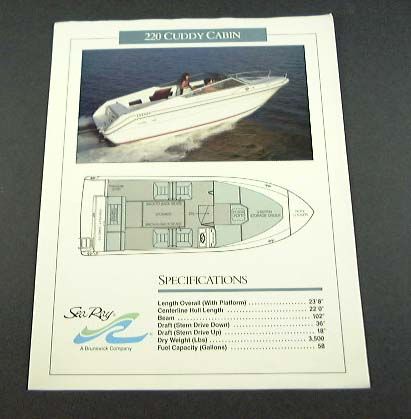 1989 89 SEA RAY 220 CUDDY CABIN Boat BROCHURE