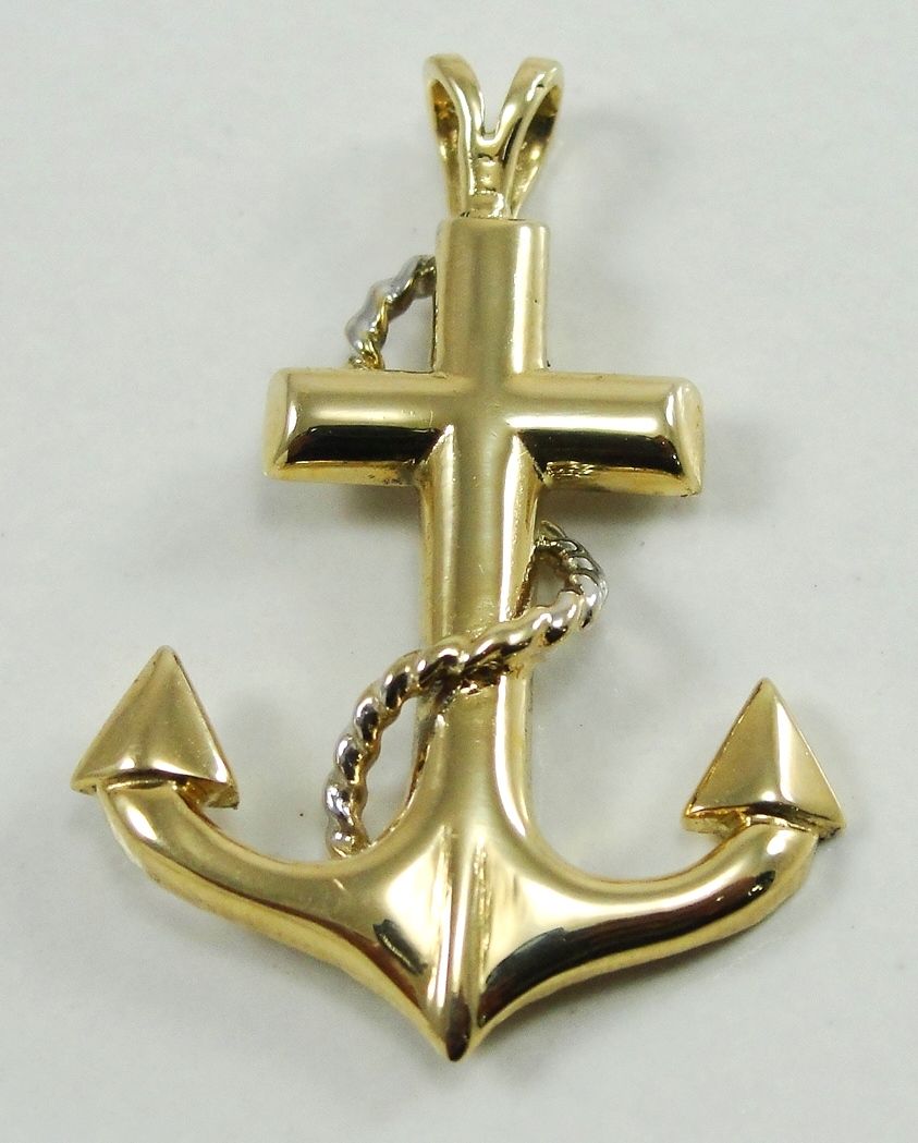 1350674797_14K Yellow Gold Pendant Cross Anchor Nautical Rope Designer