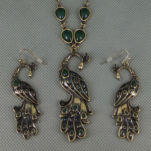 Antiqued Bronze Peacock Pendants Necklace Earrings Jewelry Sets