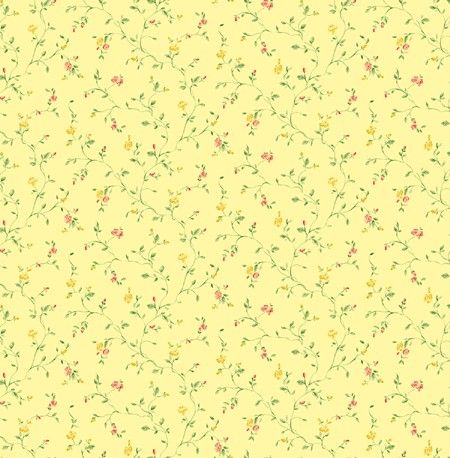 Wallpaper Cottage Style Mini Floral Vine on Yellow