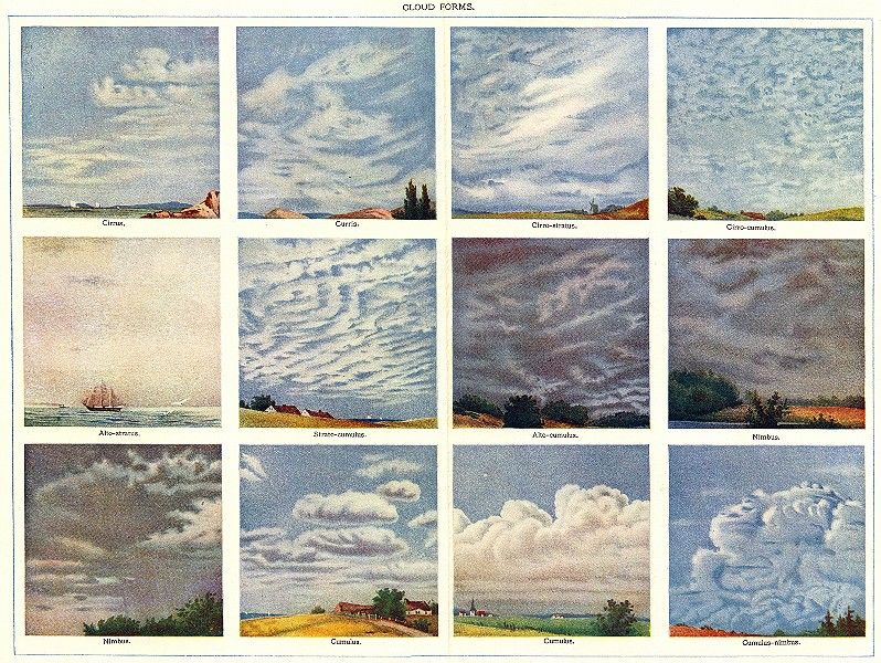 Cloud Forms Cirrus Curris Cirro Alto Stratus Cumulus Nimbus Old Print