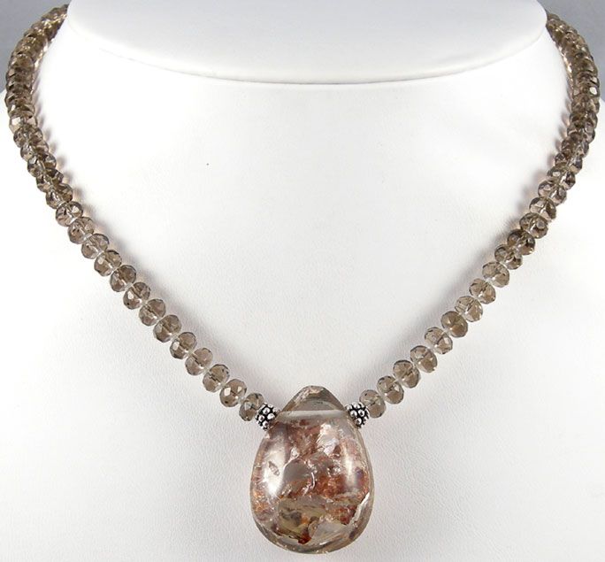 Natural Moss Rock Smoky Quartz Pendant Beads Necklace