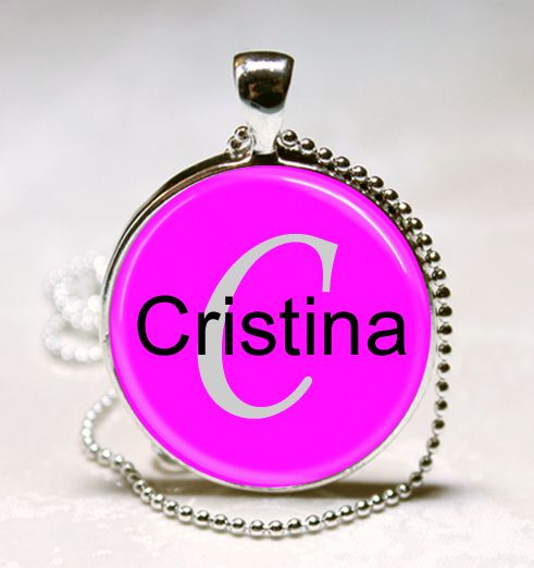 Handmade Cristina Name Monogram Glass Tile Necklace Pendant