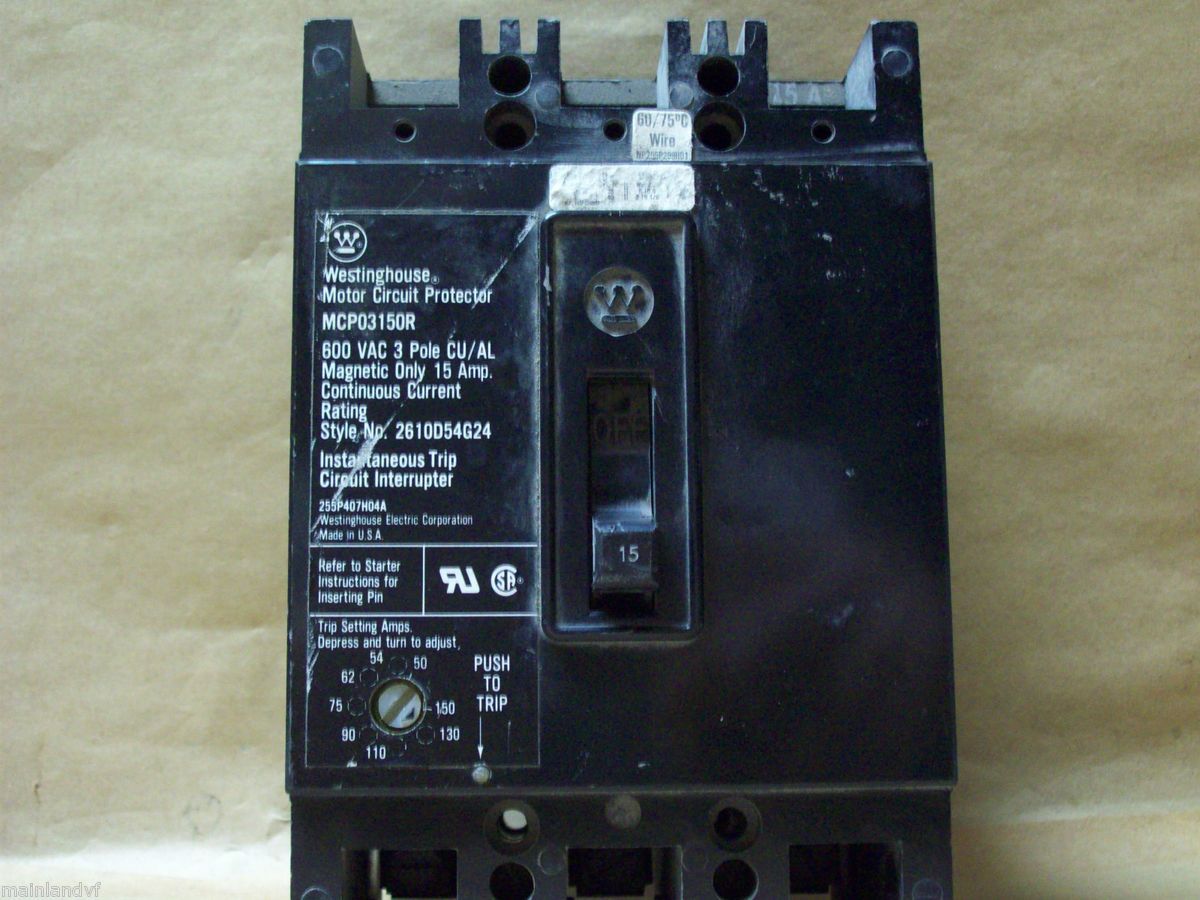 CUTLER HAMMER INDUSTRIAL CIRCUIT BREAKER 15A 600VAC 3P MCP03150R