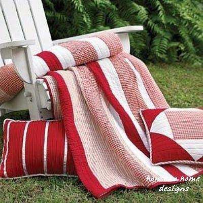 Courtney Beach Red Chic Cotton Stripe 7p Quilt Set King