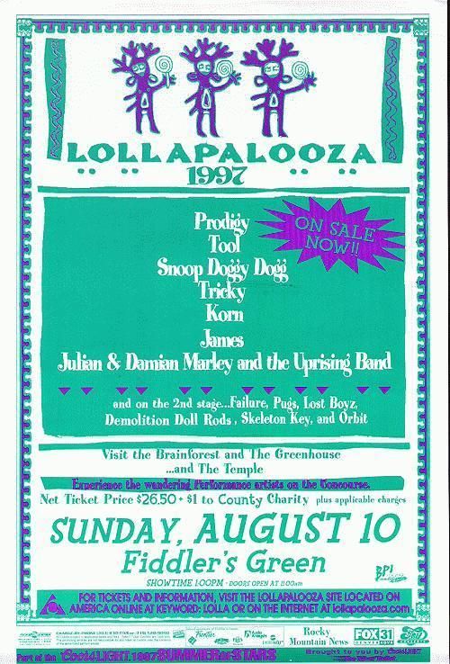 Tool Snoop Dogg Damian Marley Korn Lollapalooza Concert Poster 1997