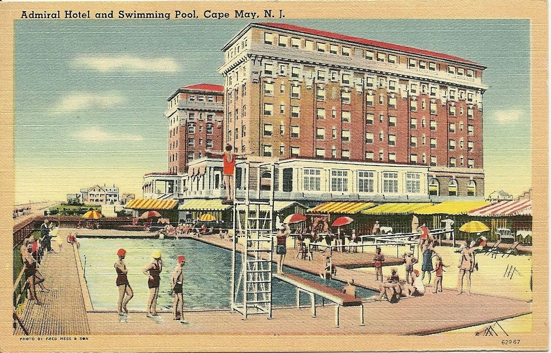 Cape May NJ The Admiral Hotel Swimming Pool Linen Postcard New Jersey