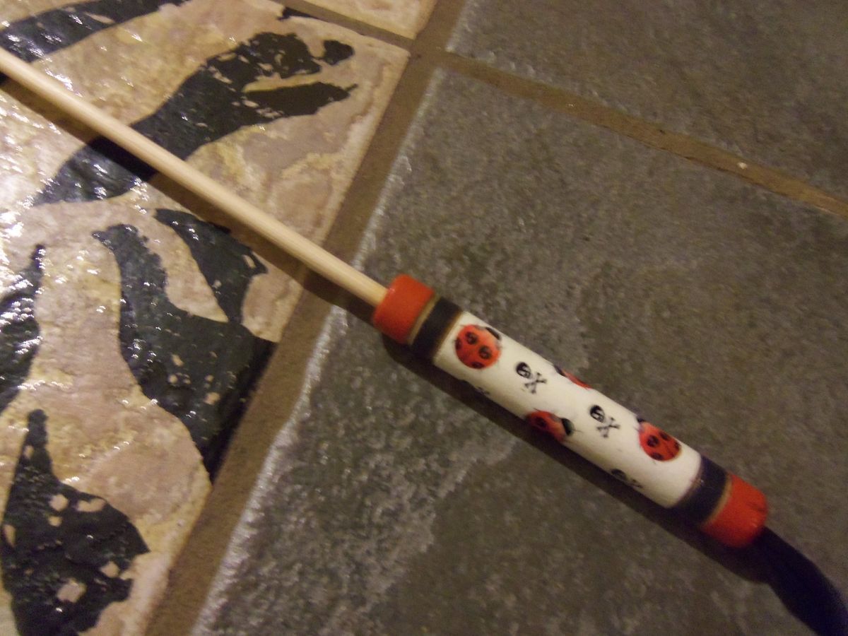 33 Rattan Spanking Cane w Custom Handle w Lady Bugs Skulls Whip Crop