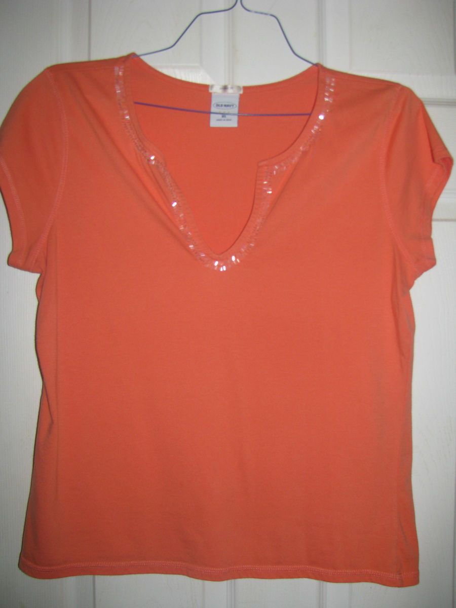 Womens Old Navy Blouse Sz XL Salmon with Beading Detail