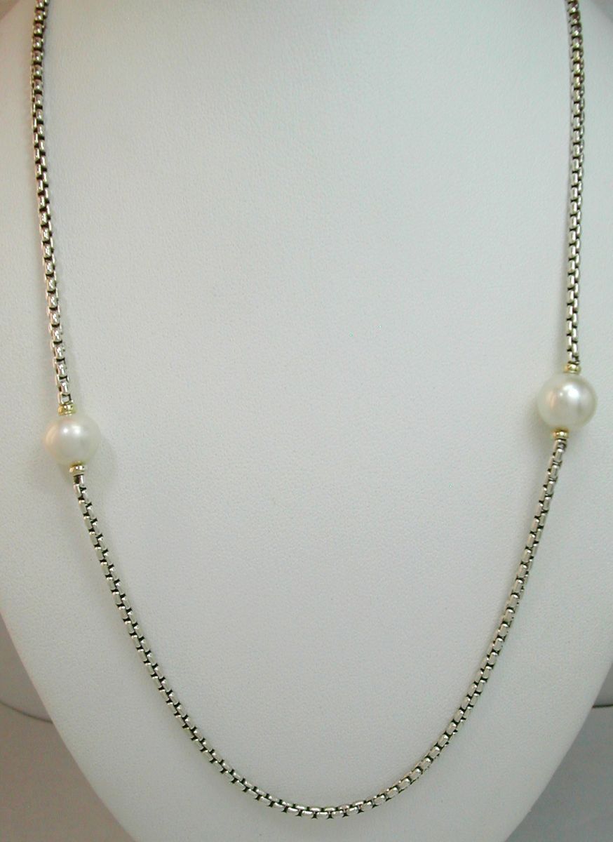 David Yurman sterling silver cultured pearl 18k yellow gold long chain