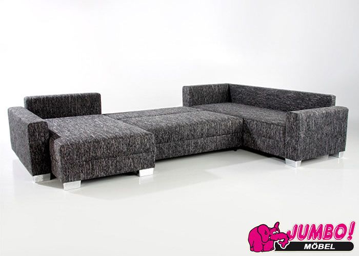  Wohnlandschaft Sofa Ecksofa Garnitur Rigo Webstoff Anthrazit