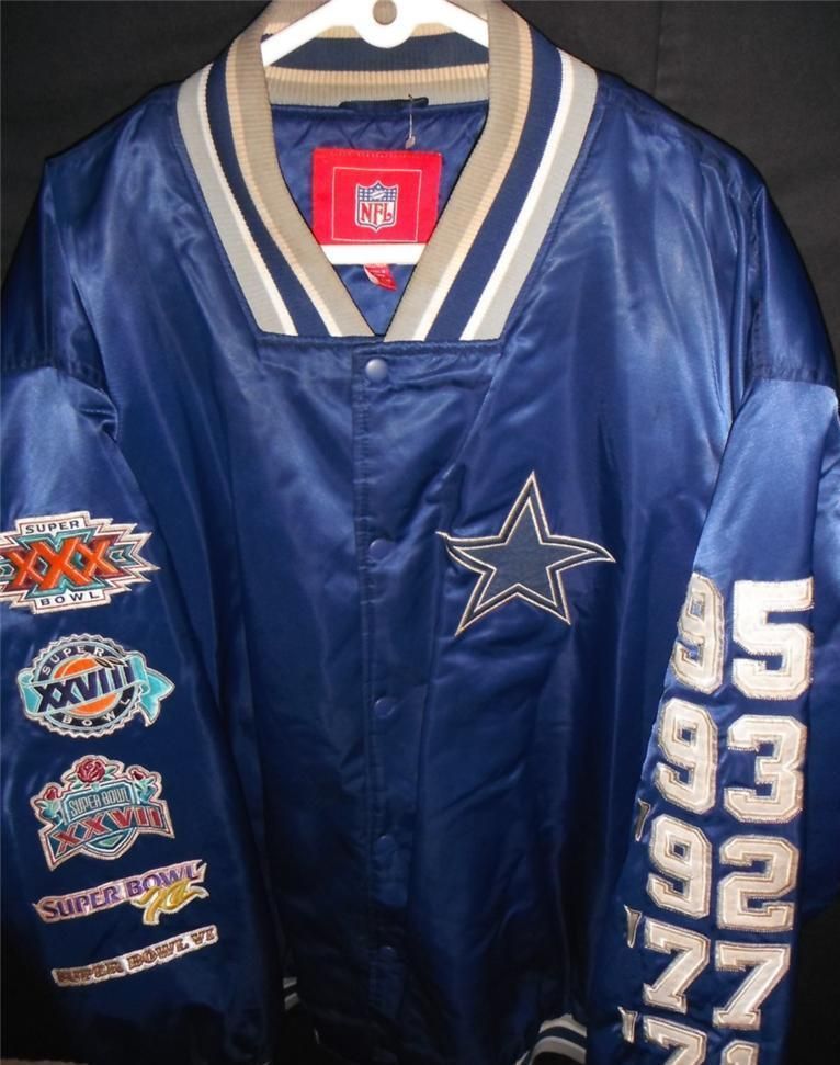 Mens 4XL Vtg Sewn Dallas Cowboys NFL Jacket Bomber Nylon Satin Coat