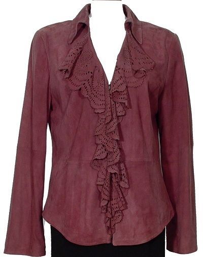 NWT DANA BUCHMAN Mulberry Suede Punch Ruffle Jacket 12