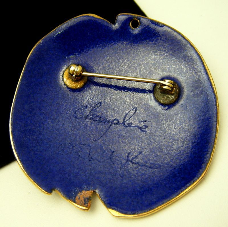 David Kuo Lady Nouveau Brooch Pendant Champleve Enamel