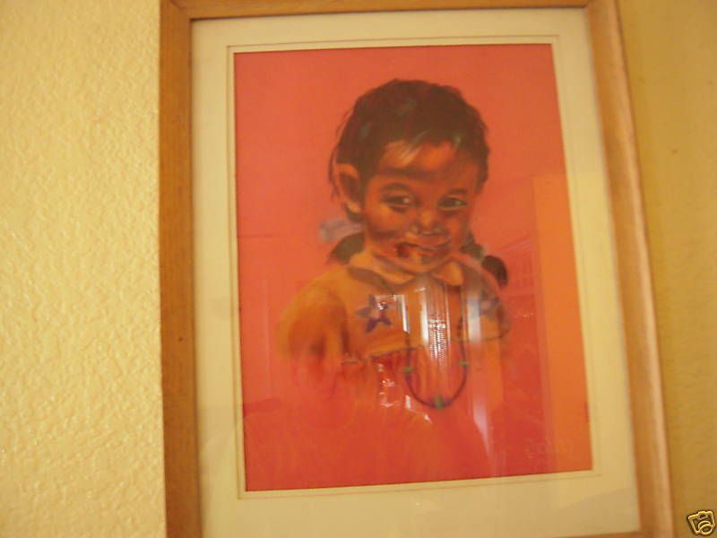 David K John Pastel Painting of Navajo Girl Signed Bottom Right 11w x