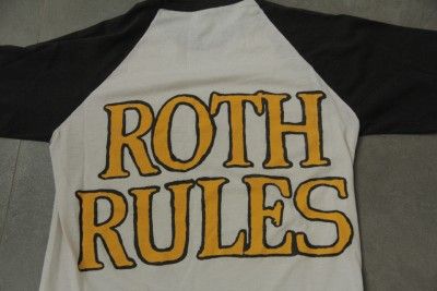 Vintage 1986 DAVID LEE ROTH   ROTH RULES Tour 3/4 T Shirt Small