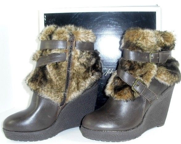 Baby Phat Demaris 8 M Brown Ankle Boots Wedged Heels Boots Womens