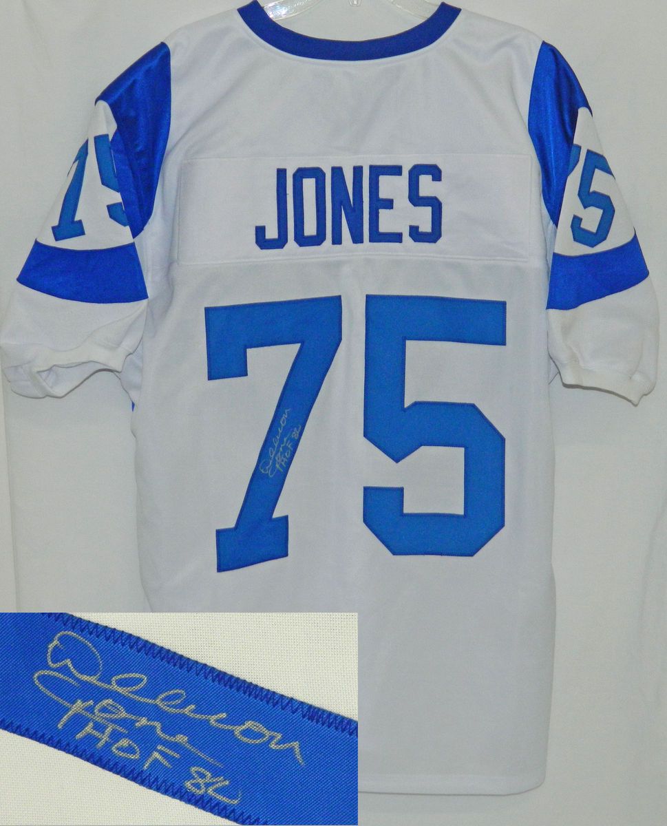 Deacon Jones Signed White Rams Jersey w HOF80 Schwartz