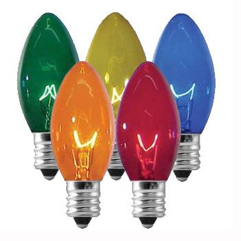 Case of 100 C9 Incandescent Twinkle 10 Watt Bulbs Multi