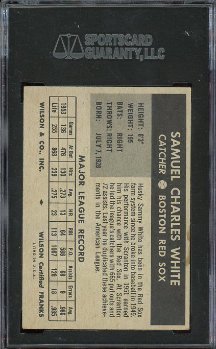 1954 wilson franks white boston red sox sgc 55 description tough issue