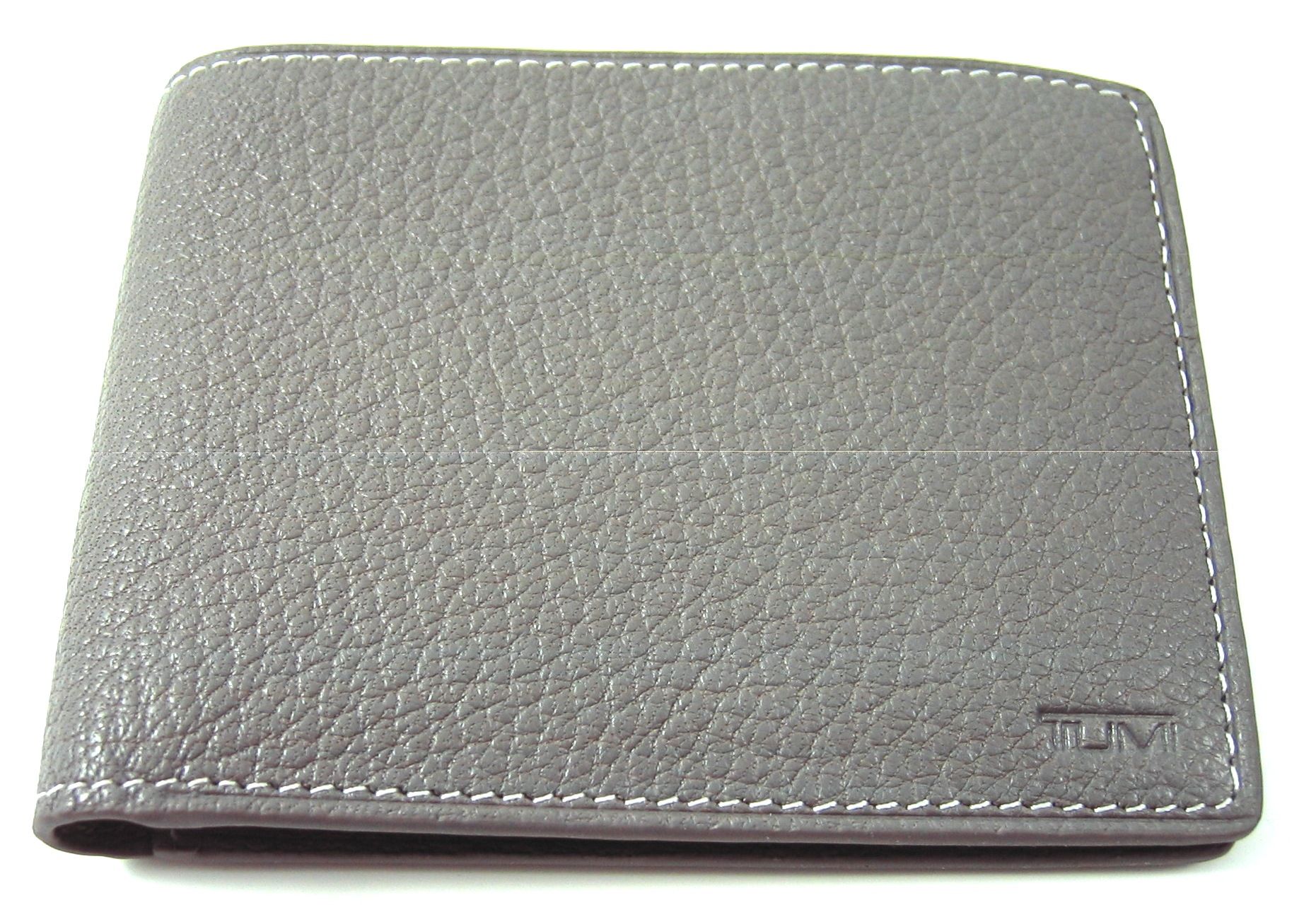 Tumi Mens Corsica Light Grey Leather Double Billfold Traveler Wallet