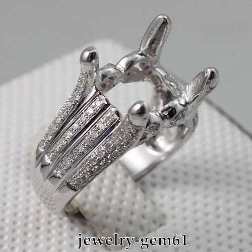  8MM Solid 18Kt White Gold Natural Diamond Semi Mount Engagement Ring