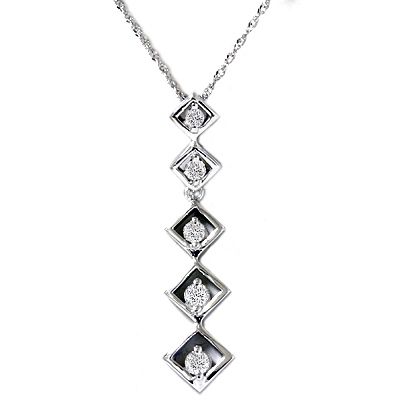  Diamond Journey Pendant Elegant Womens 14k White Gold Drop Necklace