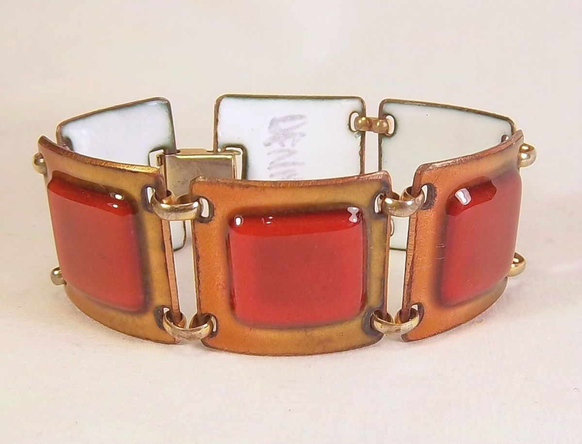 VINTAGE MODERNIST KAY DENNING CHUNKY FUNKY ENAMEL ON COPPER BRACELETT