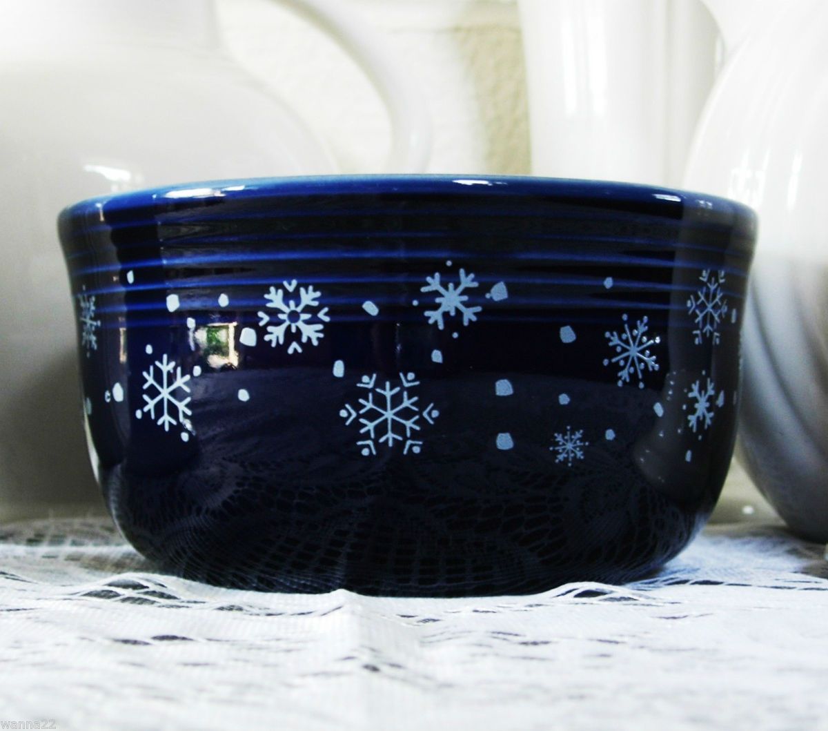  HoLiDaY Fiesta COBALT blue *SNOWFLAKE* GUSTO BOWL Fiestaware New 1st