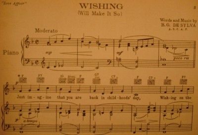 Vintage 1939 Wishing Will Make It So Sheet Music O